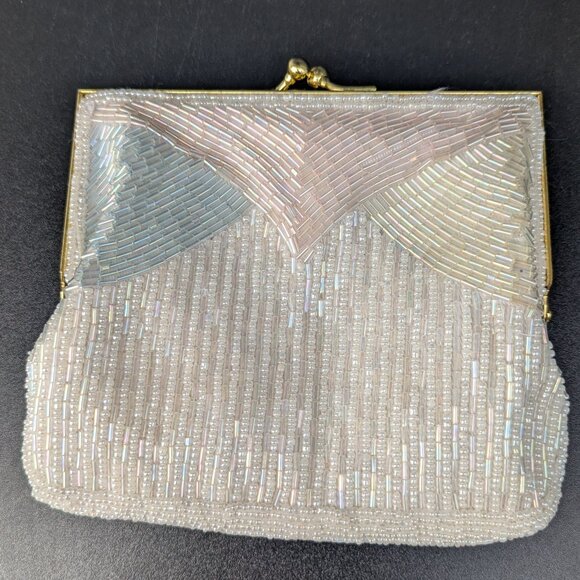 Beautiful beaded cream and pastel clutch purse. - Picture 2 of 6